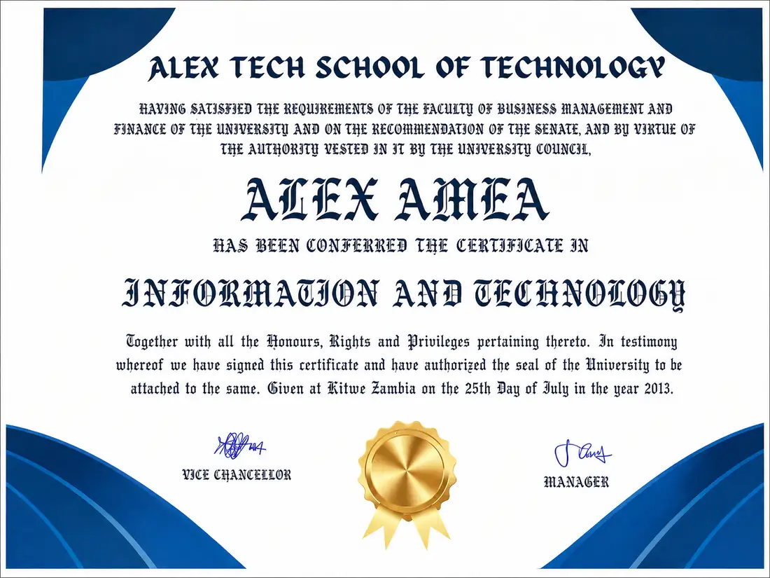 Alex Tech School of Technology certificate